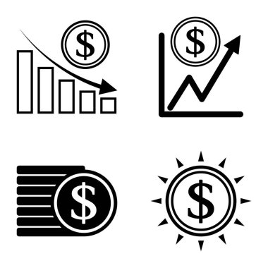 Dolar Düz Simgesi Seti Beyaz Arkaplanda İzole Edildi