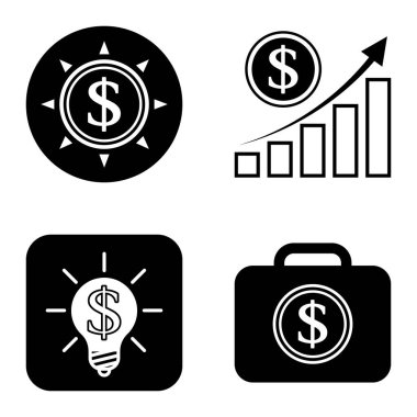Dolar Düz Simgesi Seti Beyaz Arkaplanda İzole Edildi