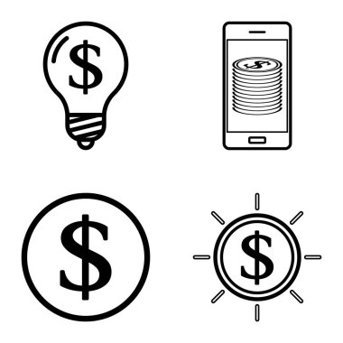 Dolar Düz Simgesi Seti Beyaz Arkaplanda İzole Edildi