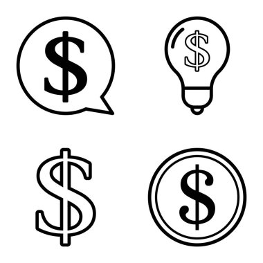 Dolar Düz Simgesi Seti Beyaz Arkaplanda İzole Edildi