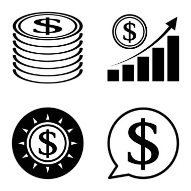 Dolar Düz Simgesi Seti Beyaz Arkaplanda İzole Edildi