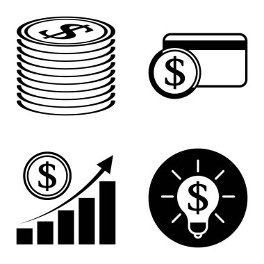 Dolar Düz Simgesi Seti Beyaz Arkaplanda İzole Edildi