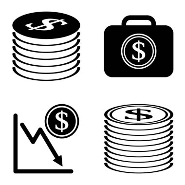 Dolar Düz Simgesi Seti Beyaz Arkaplanda İzole Edildi