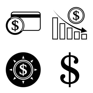 Dolar Düz Simgesi Seti Beyaz Arkaplanda İzole Edildi