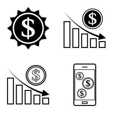 Dolar Düz Simgesi Seti Beyaz Arkaplanda İzole Edildi