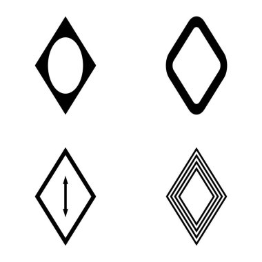 Rhombus Düz Simge Seti Beyaz Arkaplanda İzole Edildi