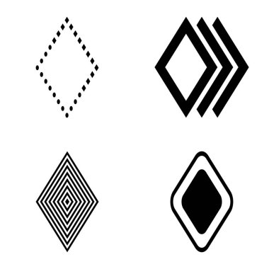 Rhombus Düz Simge Seti Beyaz Arkaplanda İzole Edildi