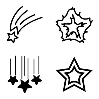 Yıldız1-2 Yıldız Şelalesi Düz Simge Seti Beyaz Arkaplanda İzole Edildi