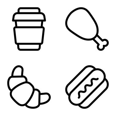 Fast food Düz Simge Seti Beyaz Arkaplanda İzole Edildi