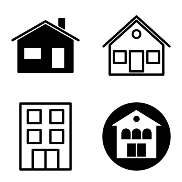 Houses Flat Icon Set Isolated White Background — Stock Vector