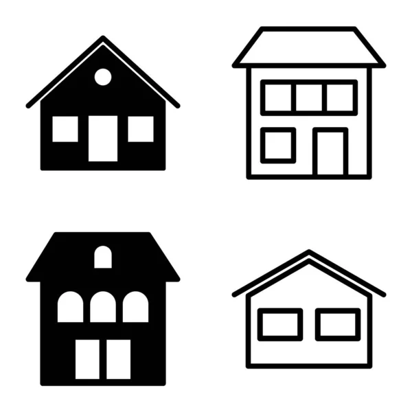 Houses Flat Icon Set Isolated White Background — Stock Vector