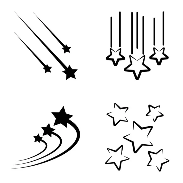 Starfall Flat Icon Set Isoliert Auf Weißem Hintergrund — Stockvektor