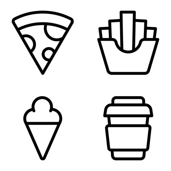 Fastfood Flat Icon Set Geïsoleerd Witte Achtergrond — Stockvector