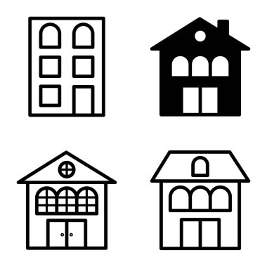 Düz Simge Seti Beyaz Arkaplanda Ayrı Tutulan Evler