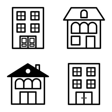 Düz Simge Seti Beyaz Arkaplanda Ayrı Tutulan Evler