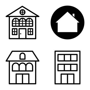 Düz Simge Seti Beyaz Arkaplanda Ayrı Tutulan Evler