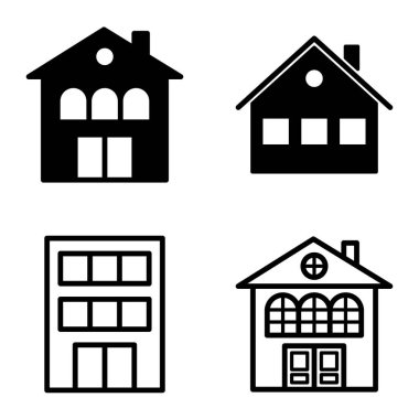 Düz Simge Seti Beyaz Arkaplanda Ayrı Tutulan Evler