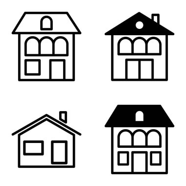 Düz Simge Seti Beyaz Arkaplanda Ayrı Tutulan Evler