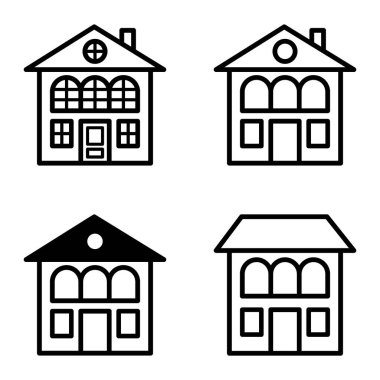 Düz Simge Seti Beyaz Arkaplanda Ayrı Tutulan Evler