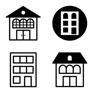 Düz Simge Seti Beyaz Arkaplanda Ayrı Tutulan Evler