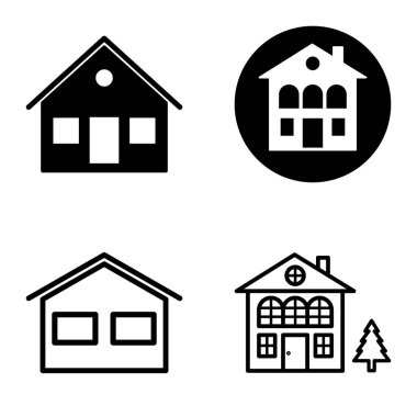 Düz Simge Seti Beyaz Arkaplanda Ayrı Tutulan Evler