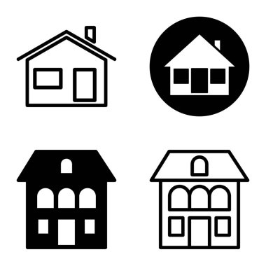 Düz Simge Seti Beyaz Arkaplanda Ayrı Tutulan Evler