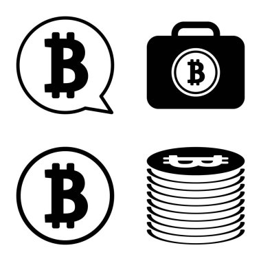 Bitcoins1-2 Düz Simge Seti Beyaz Arkaplanda İzole Edildi