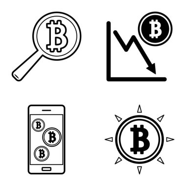 Bitcoins1-2 Düz Simge Seti Beyaz Arkaplanda İzole Edildi