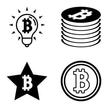 Bitcoins1-2 Düz Simge Seti Beyaz Arkaplanda İzole Edildi