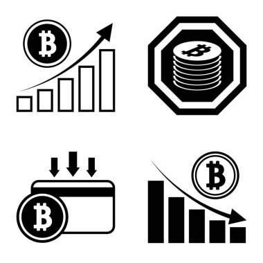 Bitcoins1-2 Düz Simge Seti Beyaz Arkaplanda İzole Edildi