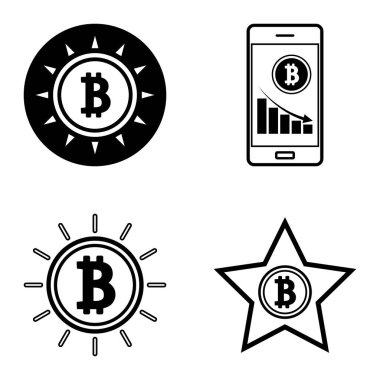 Bitcoins1-2 Düz Simge Seti Beyaz Arkaplanda İzole Edildi