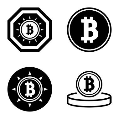 Bitcoins1-2 Düz Simge Seti Beyaz Arkaplanda İzole Edildi