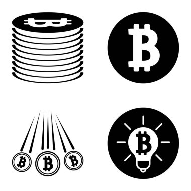 Bitcoins1-2 Düz Simge Seti Beyaz Arkaplanda İzole Edildi