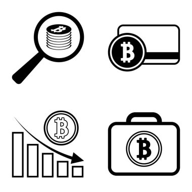 Bitcoins1-2 Düz Simge Seti Beyaz Arkaplanda İzole Edildi