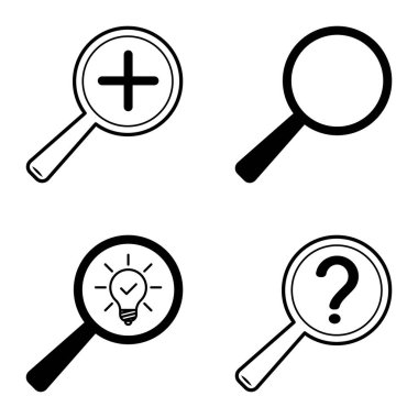 Büyüteçler Düz Simge Seti Beyaz Arkaplanda İzole Edildi