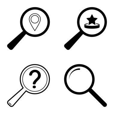 Büyüteçler Düz Simge Seti Beyaz Arkaplanda İzole Edildi