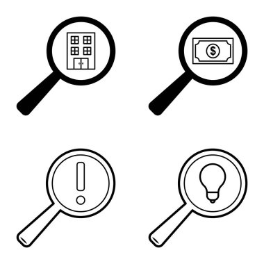 Büyüteçler Düz Simge Seti Beyaz Arkaplanda İzole Edildi