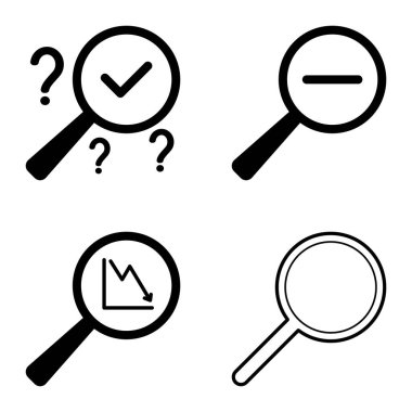 Büyüteçler Düz Simge Seti Beyaz Arkaplanda İzole Edildi