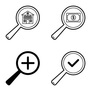 Büyüteçler Düz Simge Seti Beyaz Arkaplanda İzole Edildi