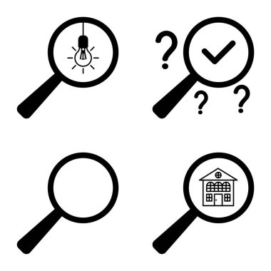 Büyüteçler Düz Simge Seti Beyaz Arkaplanda İzole Edildi