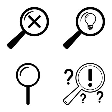 Büyüteçler Düz Simge Seti Beyaz Arkaplanda İzole Edildi