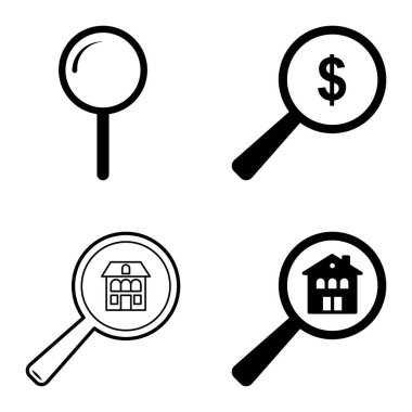 Büyüteçler Düz Simge Seti Beyaz Arkaplanda İzole Edildi