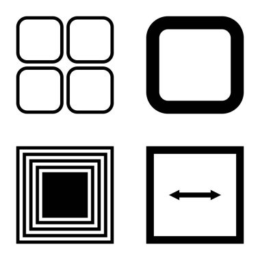 Kare Düz Simge Seti Beyaz Arkaplanda İzole Edildi
