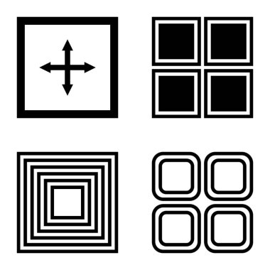 Kare Düz Simge Seti Beyaz Arkaplanda İzole Edildi