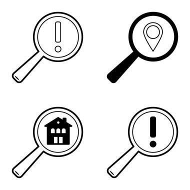 Büyüteçler Düz Simge Seti Beyaz Arkaplanda İzole Edildi