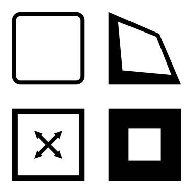 Kare Düz Simge Seti Beyaz Arkaplanda İzole Edildi