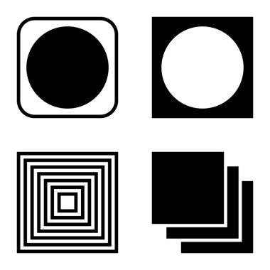 Kare Düz Simge Seti Beyaz Arkaplanda İzole Edildi