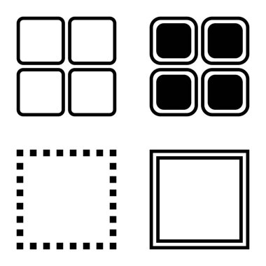 Kare Düz Simge Seti Beyaz Arkaplanda İzole Edildi