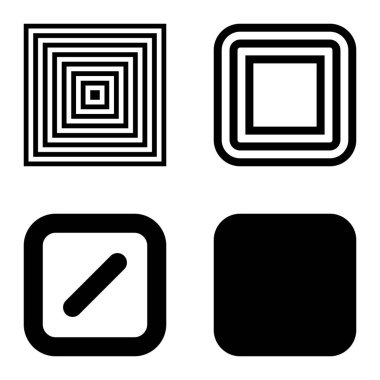Kare Düz Simge Seti Beyaz Arkaplanda İzole Edildi
