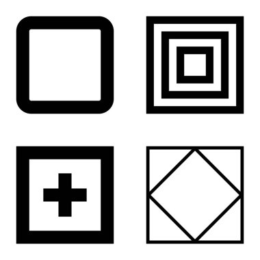 Kare Düz Simge Seti Beyaz Arkaplanda İzole Edildi